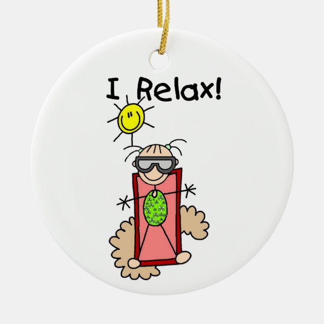 Jag slappnar av tjej stickfigur julgransprydnad keramik (Framsidan)