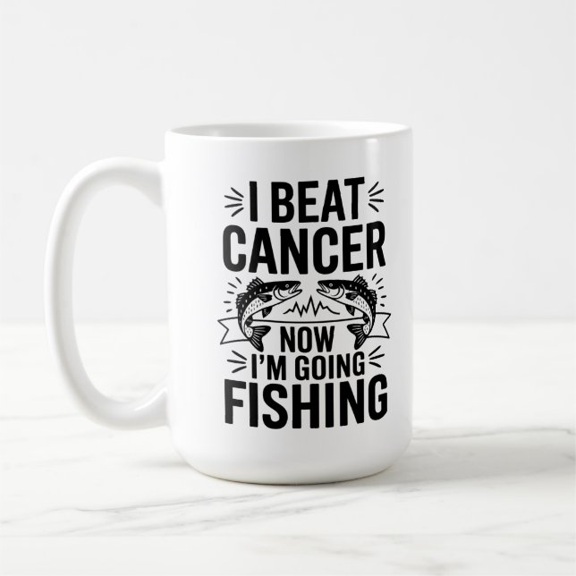 "Jag slår cancer - nu är det fisketiden!" Kaffemugg (Vänster)