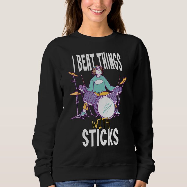 Jag slår Sak med Sticks Drummer T Shirt (Framsida)