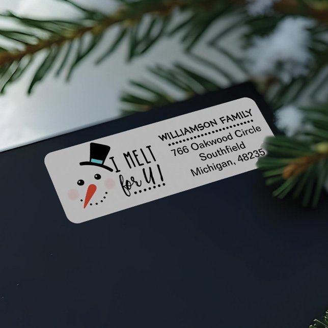 Jag smälter för dig | frostig Jolly snögubbejul Returadress Etikett (I melt for You | Frosty Jolly Snowman Christmas Label)