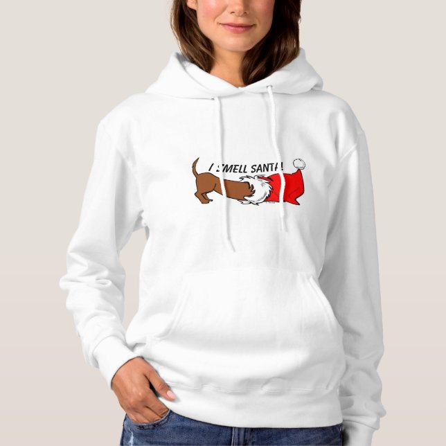 Jag Smell Santa! Tecknad Dachshund jul Hoodie T Shirt (Framsida)