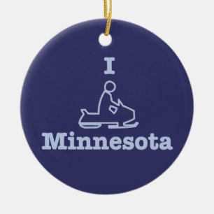 Jag Snowmobile Minnesota i blått Julgransprydnad Keramik