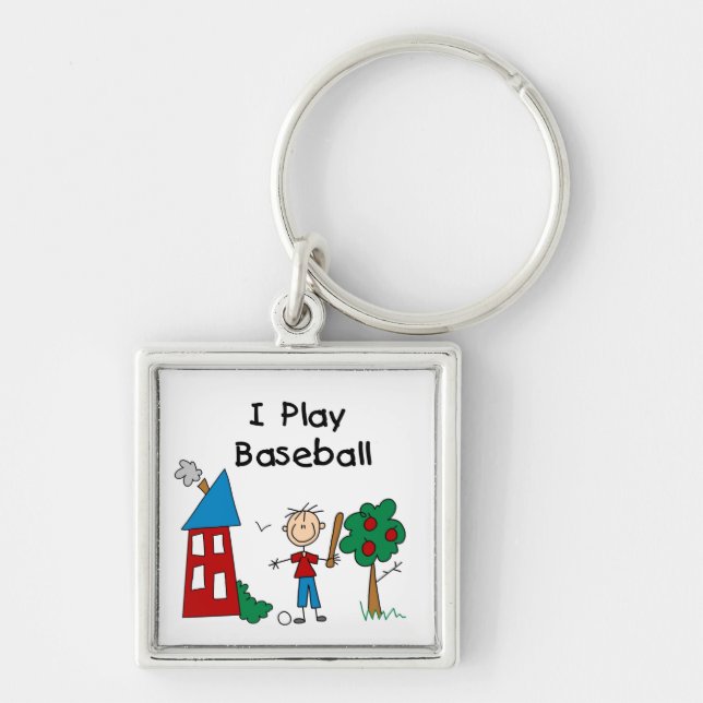 Jag spelar baseboll fyrkantig silverfärgad nyckelring (Framsidan)