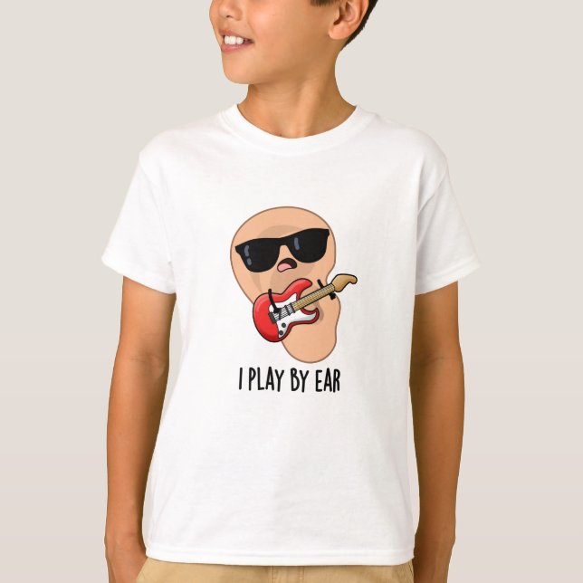Jag spelar efter Ear Funny Guitar Music Musician P T Shirt (Framsida)