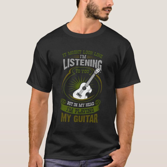 Jag spelar gitarr i mitt huvud Musician Guitar Pla T Shirt (Framsida)
