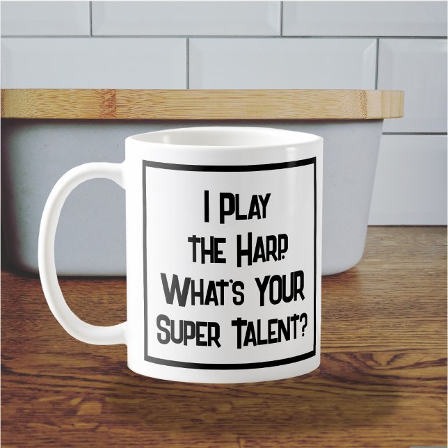 Jag spelar harpa. Vad är DIN superkraft? Kaffemugg (Harp player mug)