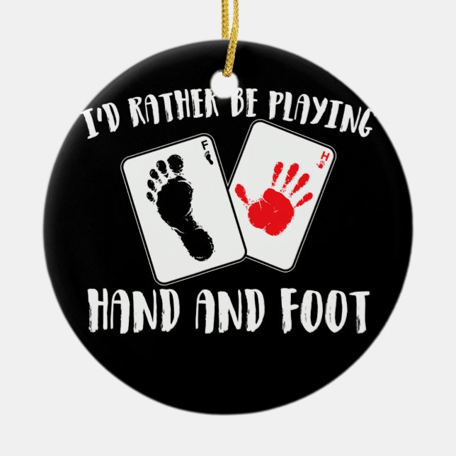 Jag spelar hellre hand och fotkortsspel  julgransprydnad keramik (Framsidan)