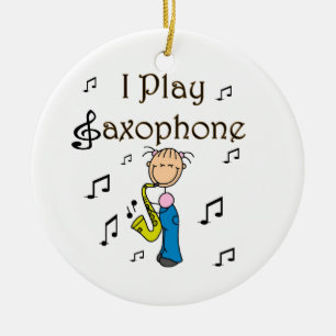 Jag spelar saxophone Stick figur T-shirts och pres Julgransprydnad Keramik