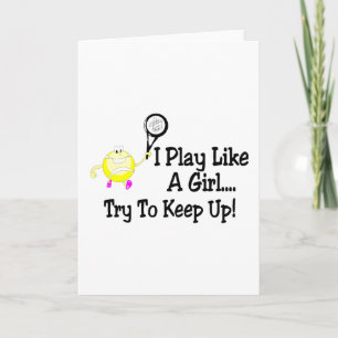 Jag spelar som en tjej försöker Behålla upp tennis Kort