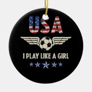 Jag spelar som en tjej Women Soccer USA Team Julgransprydnad Keramik