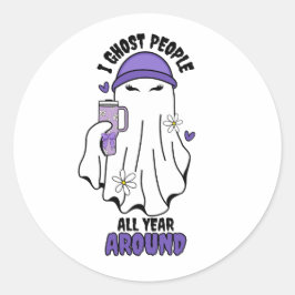 Jag spökfolk hela året runt om Lila i Funny Ghost Runt Klistermärke