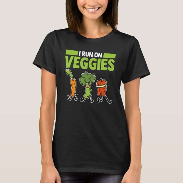 Jag springer på grönsaker Morot Broccoli Vegansk m T Shirt (Framsida)