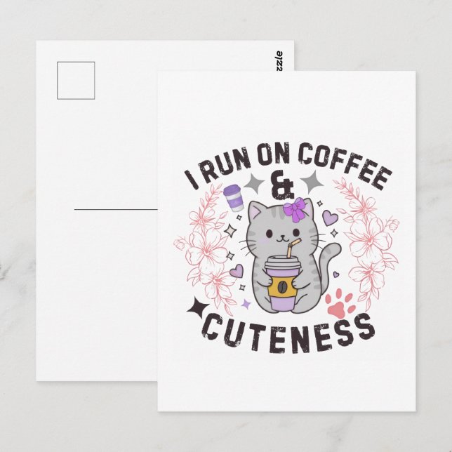 Jag springer på kaffe och söthet Sött Kitty-design Vykort (Fram/baksida)