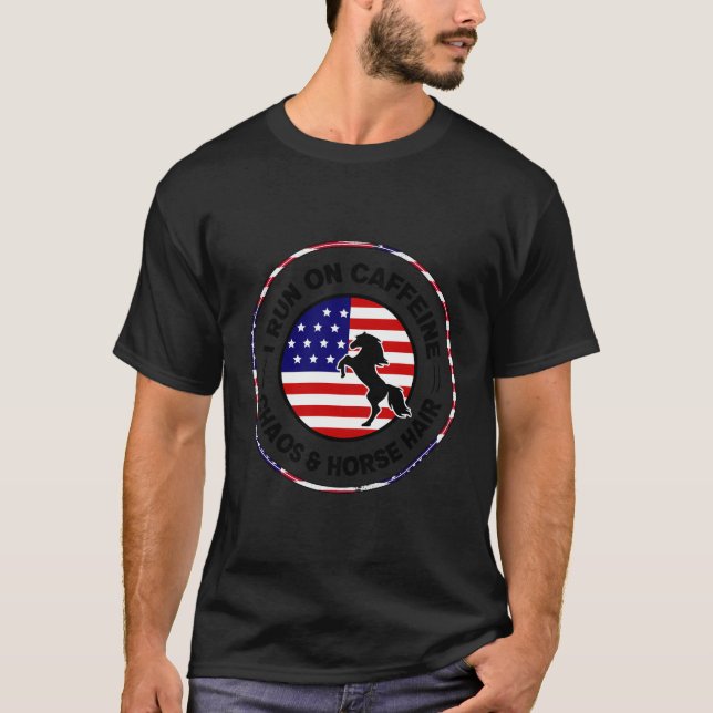 Jag springer på koffein kaos hästhår t shirt (Framsida)