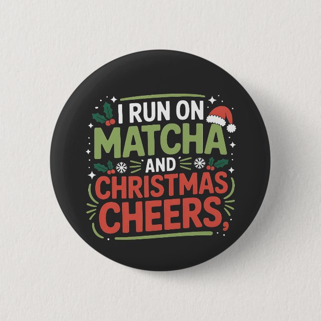 Jag springer på Matcha och julstämning Grönt dryck Knapp (Framsida)