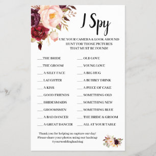 Jag Spy Marsala Flowers bröllopsspelskort Flygblad