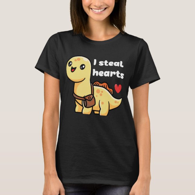 Jag stal Hearts Valentine Day Dinosaur T Shirt (Framsida)
