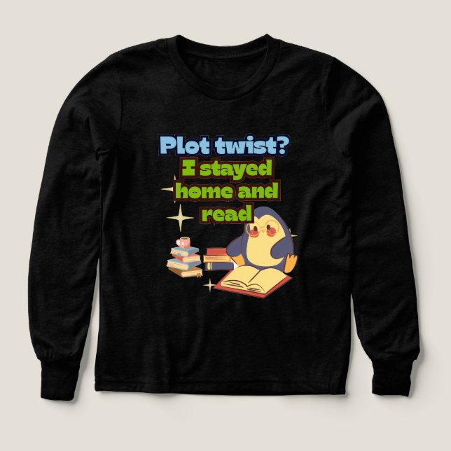 Jag stannade hemma & läste Penguin Pullover Mysig  T Shirt (Design framsida)