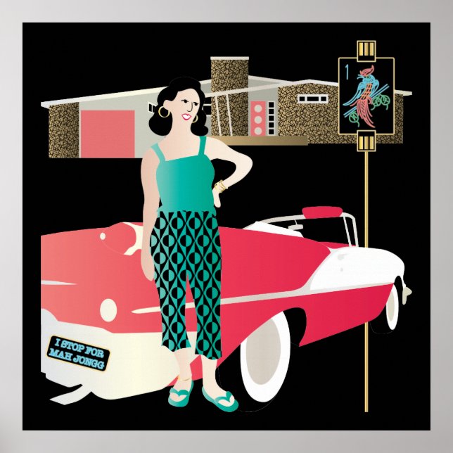 Jag stannar för Mah Jongg Retro House Poster (Framsidan)