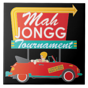 Jag stannar för Mah Jongg Retro-signatur Kakelplatta
