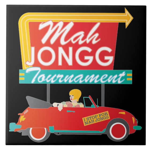 Jag stannar för Mah Jongg Retro-signatur Kakelplatta (Framsidan)