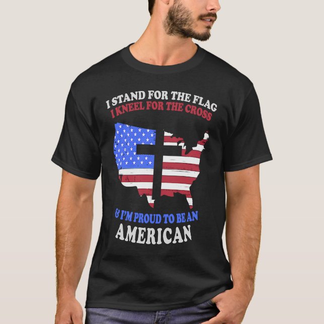 Jag står för Flagga I Kneel för Kor Amerika T Shirt (Framsida)