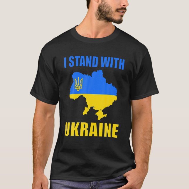 Jag står för Ukraina Karta och Ukraina Flagga T Shirt (Framsida)