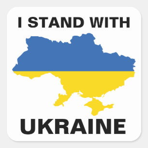 Jag står för Ukraina och Flagga och Karta. Fyrkantigt Klistermärke