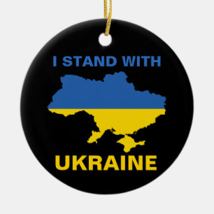 Jag står för Ukraina och Flagga och Karta Julgransprydnad Keramik