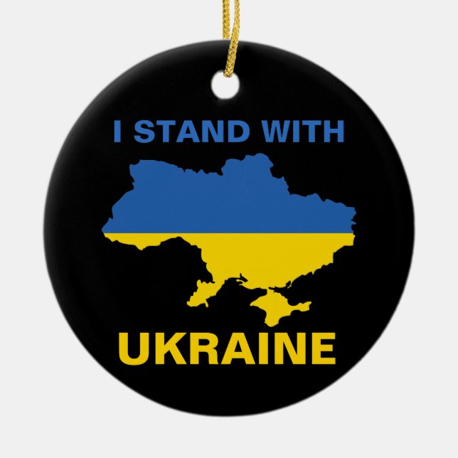 Jag står för Ukraina och Flagga och Karta Julgransprydnad Keramik (Framsidan)