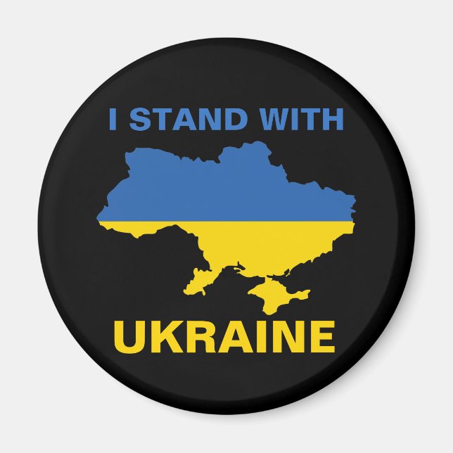 Jag står för Ukraina och Flagga och Karta Magnet (Framsidan)