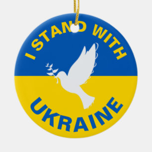 Jag står för Ukrainas Flagga Dove Peace Julgransprydnad Keramik