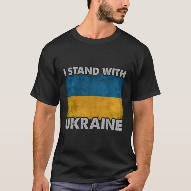 Jag står för Ukrainas Flagga Support Ukraina T Shirt (Framsida)