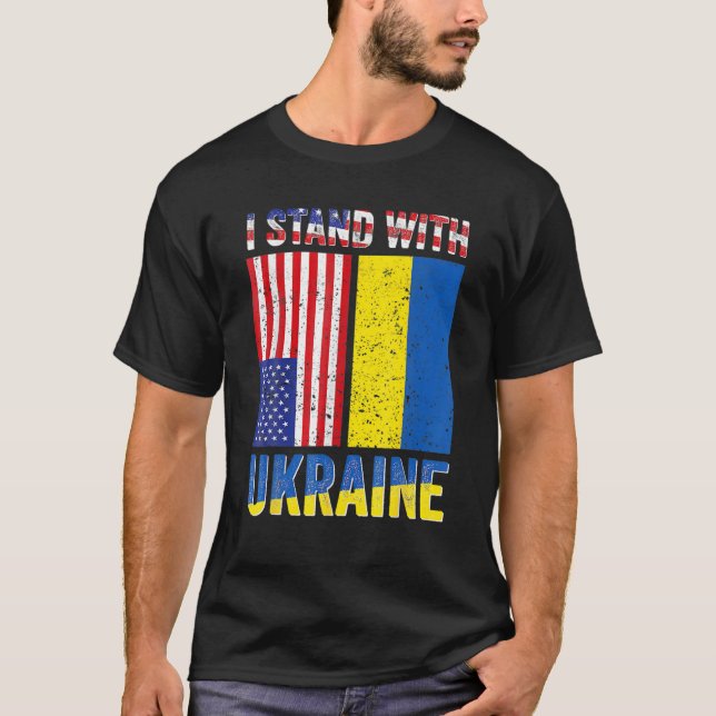 Jag står för Ukrainas stöd, ukrainskt amerikanskt T Shirt (Framsida)