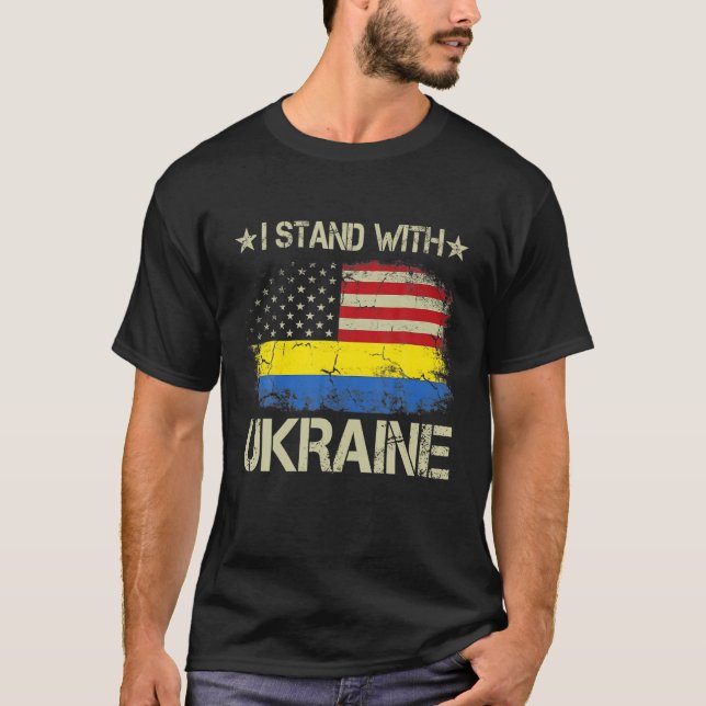 Jag står för Ukrainas stöd, ukrainskt amerikanskt T Shirt (Framsida)