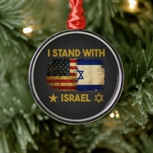 Jag står med Israel Amerika flagga Julgransprydnad Metall