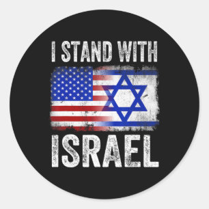Jag Står Med Israel Patriotisk T Shirt Usa Och Isr Runt Klistermärke