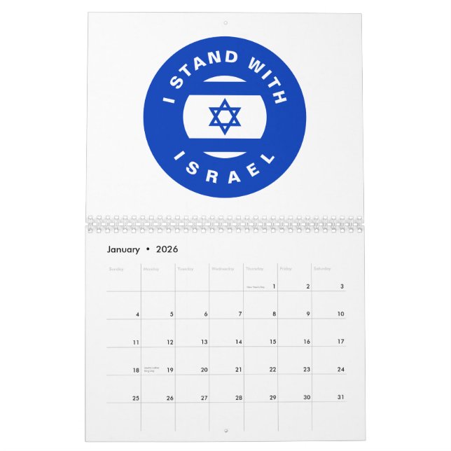 Jag står med Israels vita blå anpassningsbar Kalender (Jan 2026)