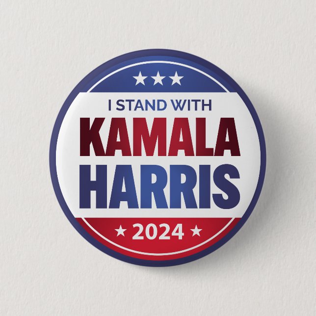 Jag står med Kamala Harris 2024 Blue Stroke Knapp (Framsida)