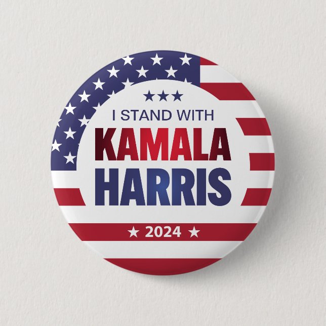 Jag står med Kamala Harris Blue Red 2024 Button Knapp (Framsida)