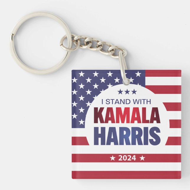 Jag står med Kamala Harris Blue Red 2024 Keychain (Framsidan)