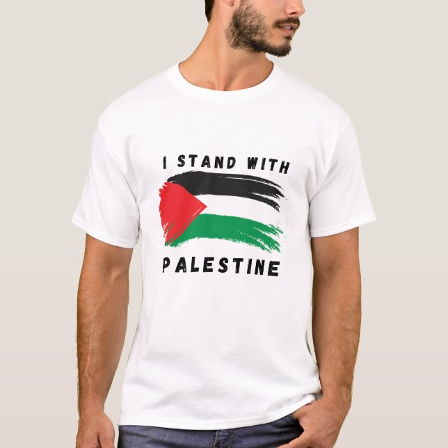 Jag står med Palestina med utskrift av Flagga T Shirt (Framsida)