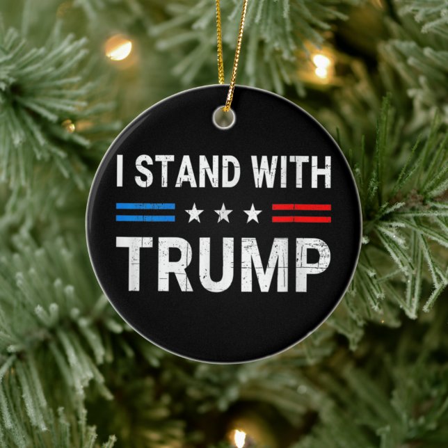 Jag står med Trump American Flagga Julgransprydnad Keramik (Träd)