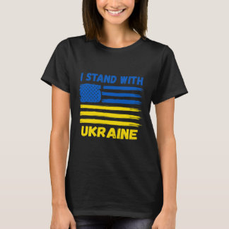 Jag Står Med Ukraina Blått Och Gult Usa Flagga Ukr T Shirt