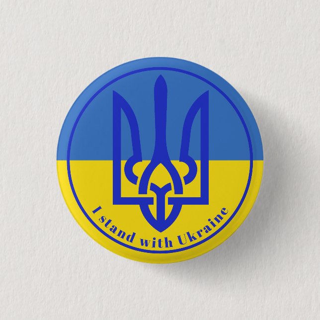 Jag står med Ukraina Blue Gult Trident Button Knapp (Framsida)