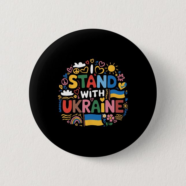 Jag Står Med Ukraina Färgrikt Ukraina Fred Män Knapp (Framsida)