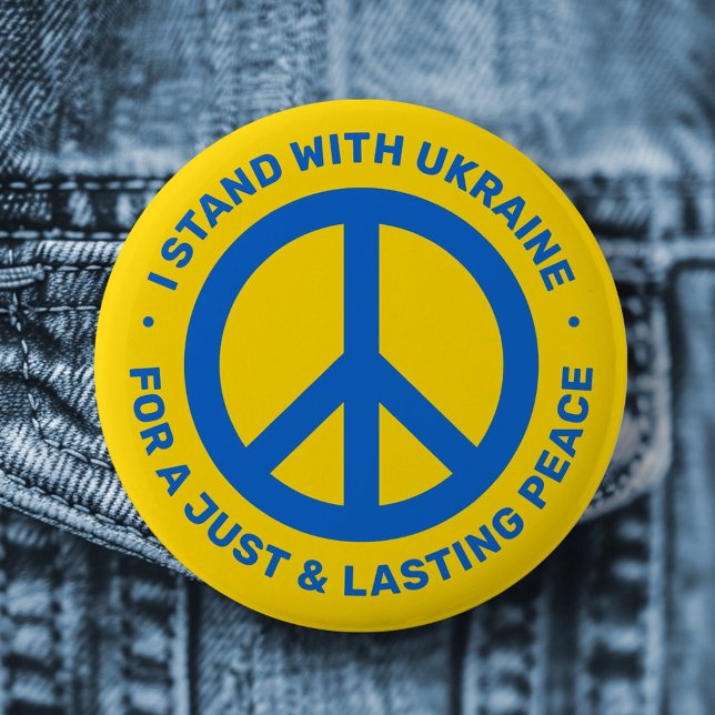 Jag står med Ukraina för en rättvis och varaktig f Knapp (I stand with Ukraine for just lasting peace symbol Button)