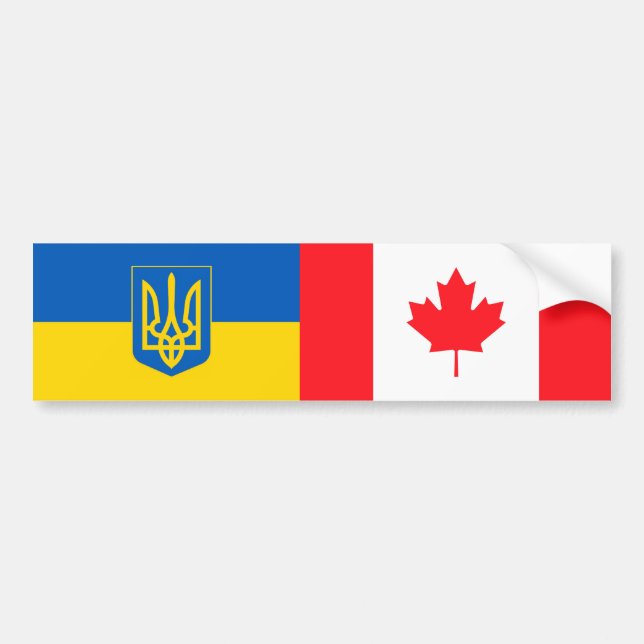 Jag står med Ukraina. Kanada & Ukrainsk flaggor Bildekal (Framsidan)