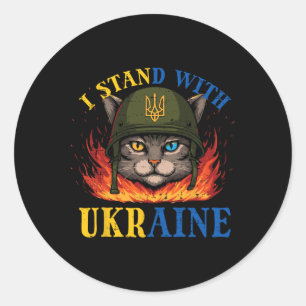 Jag Står Med Ukraina Katt Soldat Ukrainska Kvinnor Runt Klistermärke