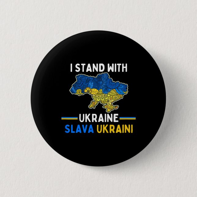 Jag Står Med Ukraina Slava Ukraini Stöd Frihet Knapp (Framsida)